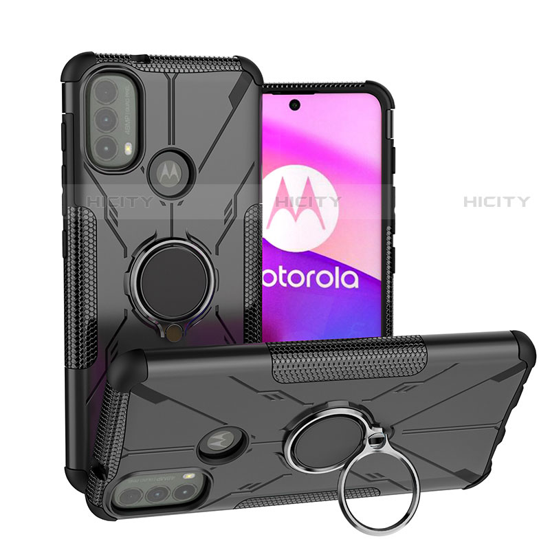 Motorola Moto E20用ハイブリットバンパーケース プラスチック アンド指輪 マグネット式 S02 モトローラ 