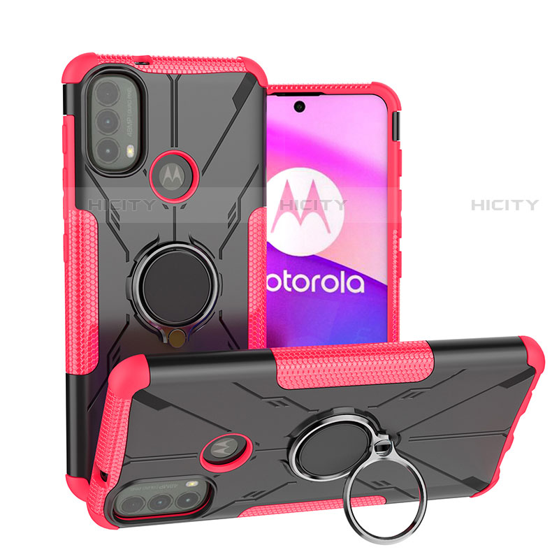 Motorola Moto E20用ハイブリットバンパーケース プラスチック アンド指輪 マグネット式 S02 モトローラ 