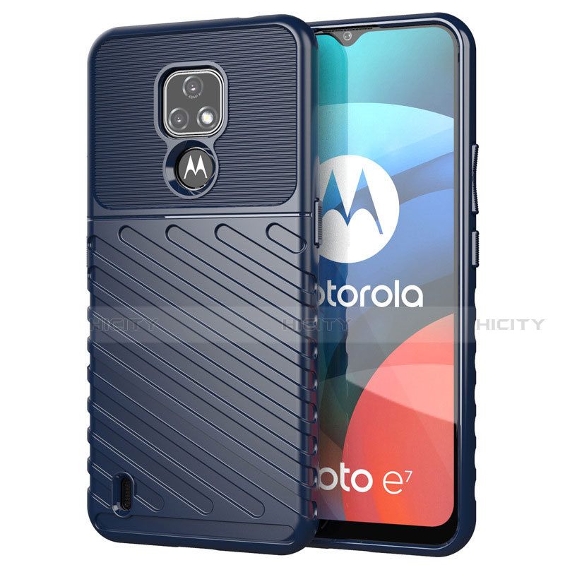 Motorola Moto E7 (2020)用シリコンケース ソフトタッチラバー ツイル カバー モトローラ ネイビー