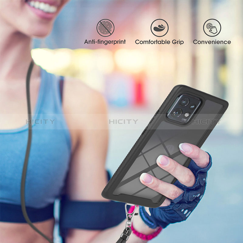 Motorola Moto Edge 40 Pro 5G用ハイブリットバンパーケース プラスチック 兼シリコーン カバー 前面と背面 360度 フル 携帯ストラップ モトローラ 