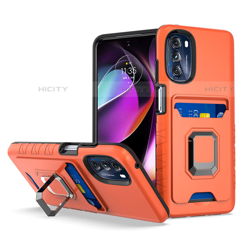 Motorola Moto G 5G (2022)用ハイブリットバンパーケース プラスチック アンド指輪 マグネット式 S02 モトローラ オレンジ