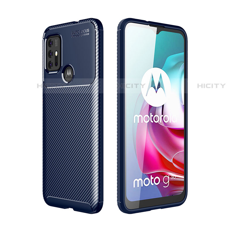 Motorola Moto G10用シリコンケース ソフトタッチラバー ツイル カバー モトローラ ネイビー