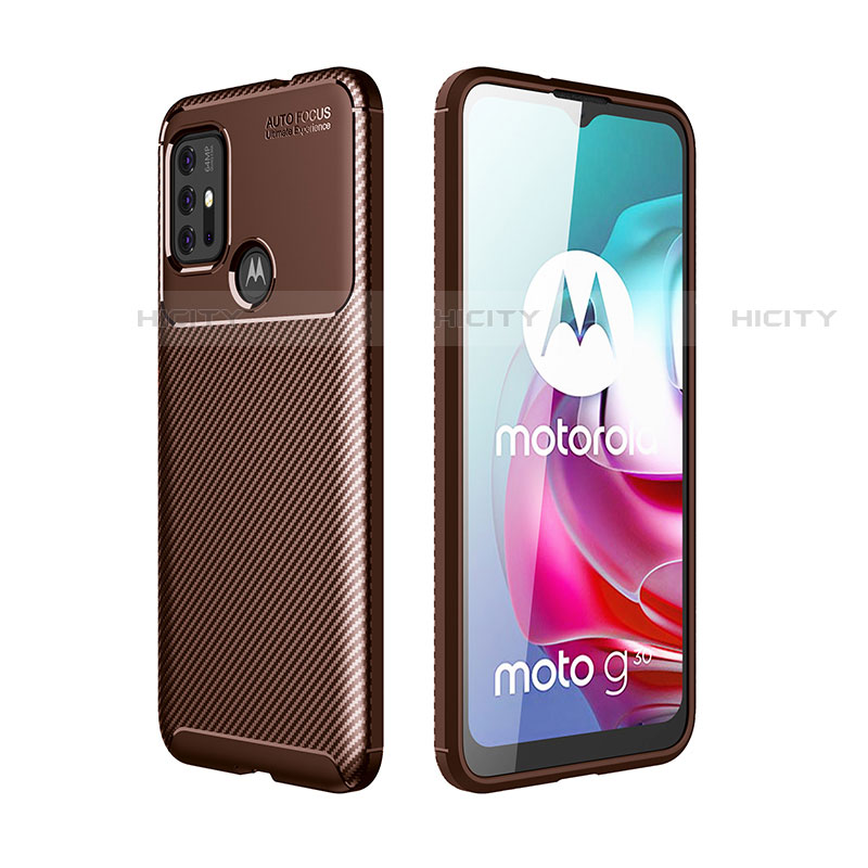 Motorola Moto G10用シリコンケース ソフトタッチラバー ツイル カバー モトローラ ブラウン