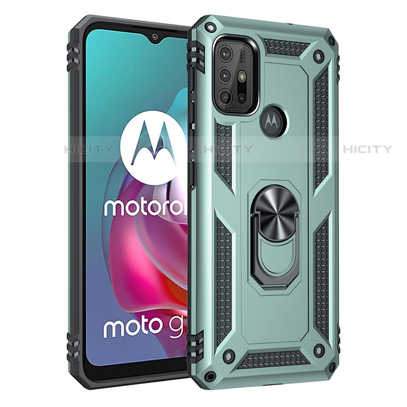 Motorola Moto G10用ハイブリットバンパーケース プラスチック アンド指輪 マグネット式 モトローラ グリーン