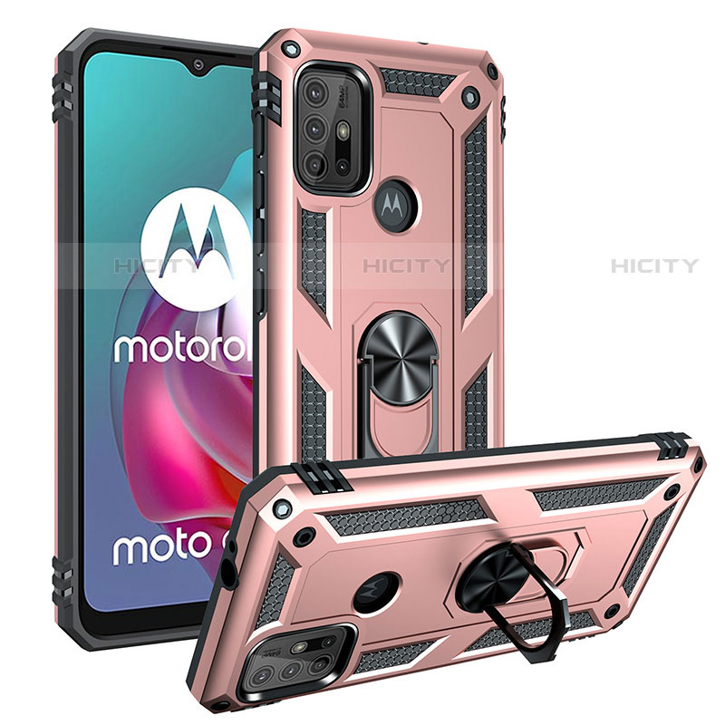 Motorola Moto G10用ハイブリットバンパーケース プラスチック アンド指輪 マグネット式 S01 モトローラ ローズゴールド