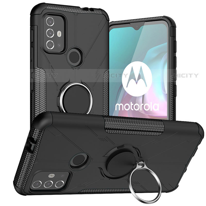 Motorola Moto G10用ハイブリットバンパーケース プラスチック アンド指輪 マグネット式 S02 モトローラ ブラック