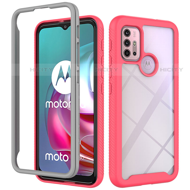 Motorola Moto G10用360度 フルカバー ハイブリットバンパーケース クリア透明 プラスチック カバー モトローラ ローズレッド