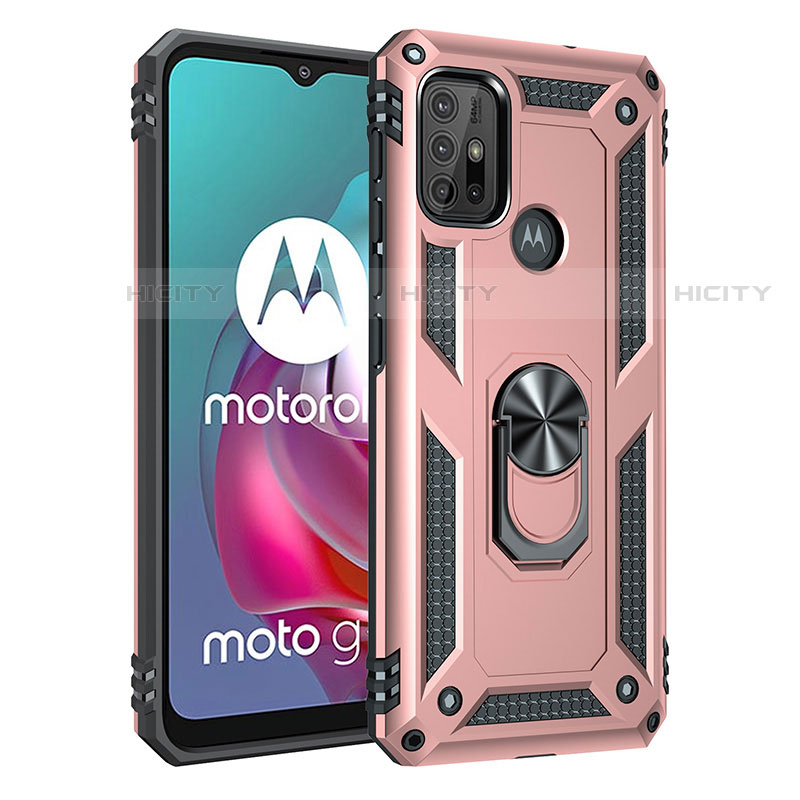 Motorola Moto G10 Power用ハイブリットバンパーケース プラスチック アンド指輪 マグネット式 モトローラ ローズゴールド