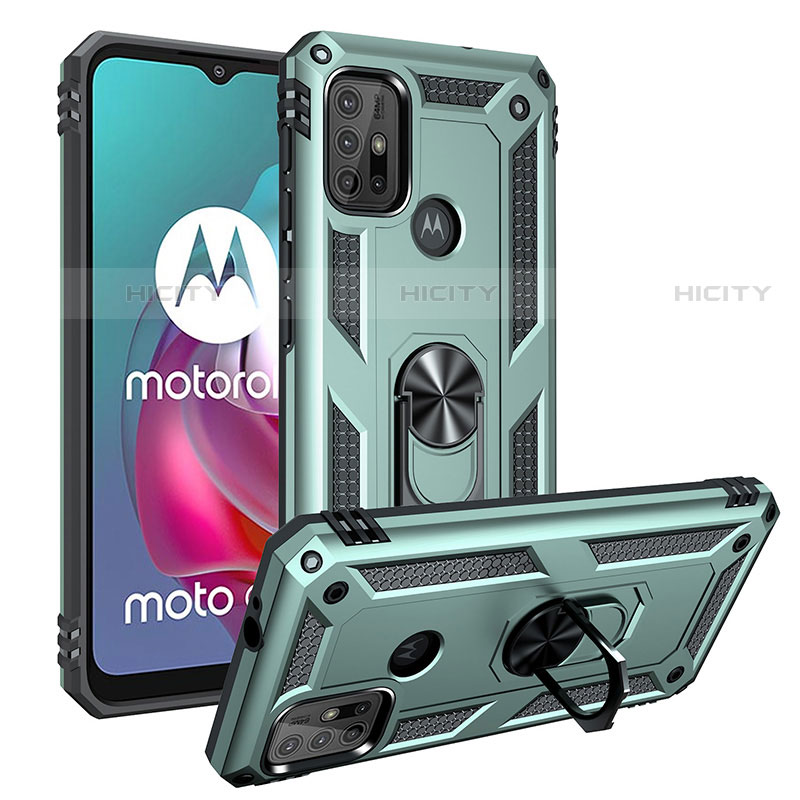 Motorola Moto G10 Power用ハイブリットバンパーケース プラスチック アンド指輪 マグネット式 S01 モトローラ グリーン