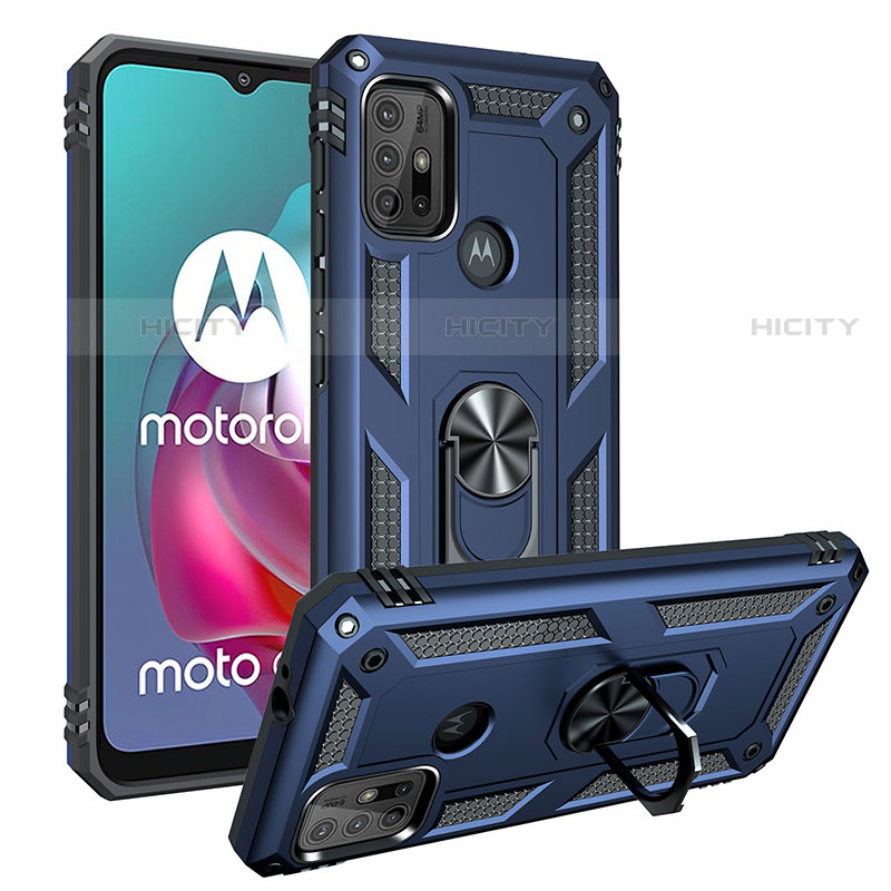Motorola Moto G10 Power用ハイブリットバンパーケース プラスチック アンド指輪 マグネット式 S01 モトローラ ネイビー