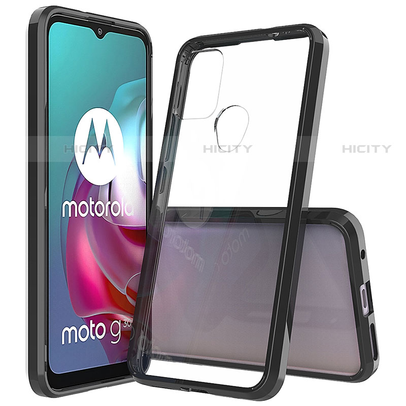 Motorola Moto G20用ハイブリットバンパーケース クリア透明 プラスチック カバー モトローラ ブラック