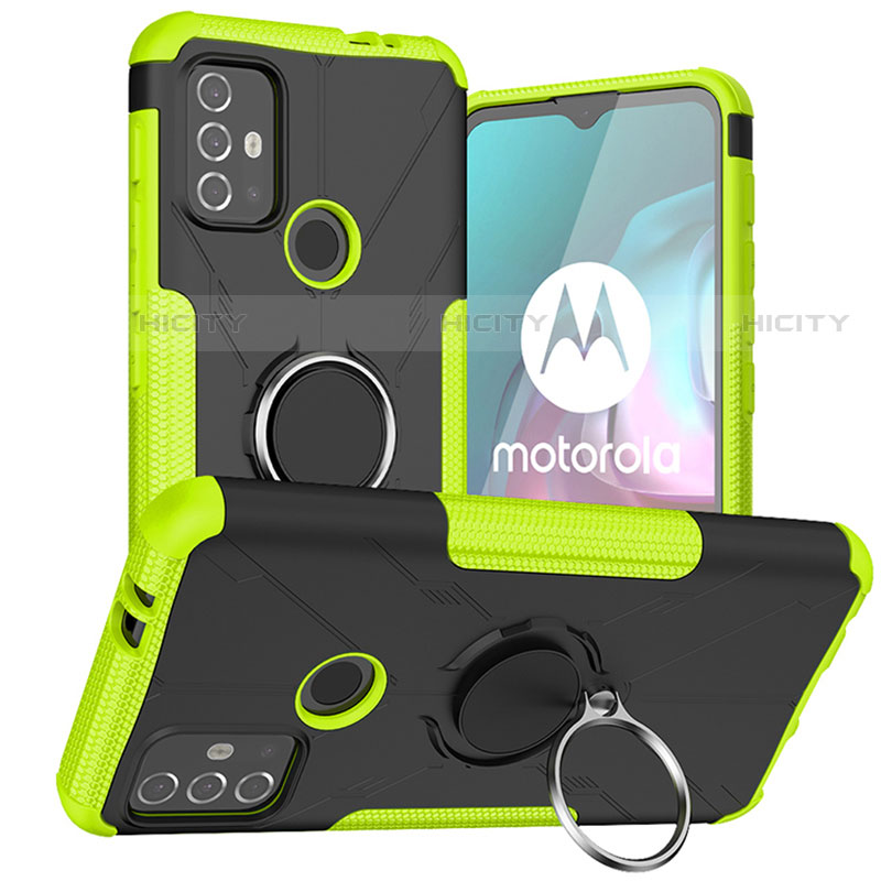 Motorola Moto G20用ハイブリットバンパーケース プラスチック アンド指輪 マグネット式 S02 モトローラ グリーン