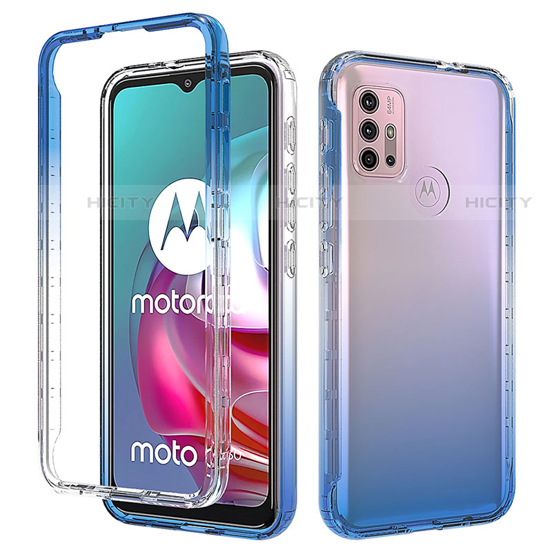 Motorola Moto G20用前面と背面 360度 フルカバー 極薄ソフトケース シリコンケース 耐衝撃 全面保護 バンパー 勾配色 透明 モトローラ ネイビー