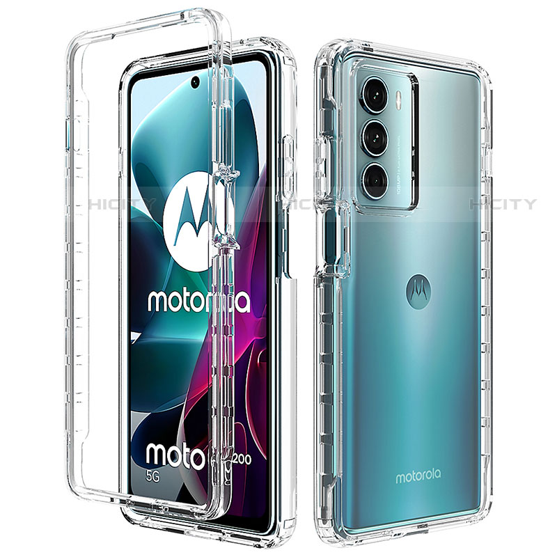 Motorola Moto G200 5G用前面と背面 360度 フルカバー 極薄ソフトケース シリコンケース 耐衝撃 全面保護 バンパー 勾配色 透明 モトローラ クリア