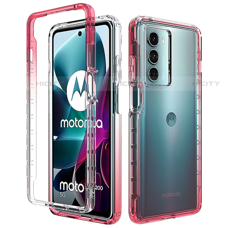 Motorola Moto G200 5G用前面と背面 360度 フルカバー 極薄ソフトケース シリコンケース 耐衝撃 全面保護 バンパー 勾配色 透明 モトローラ レッド