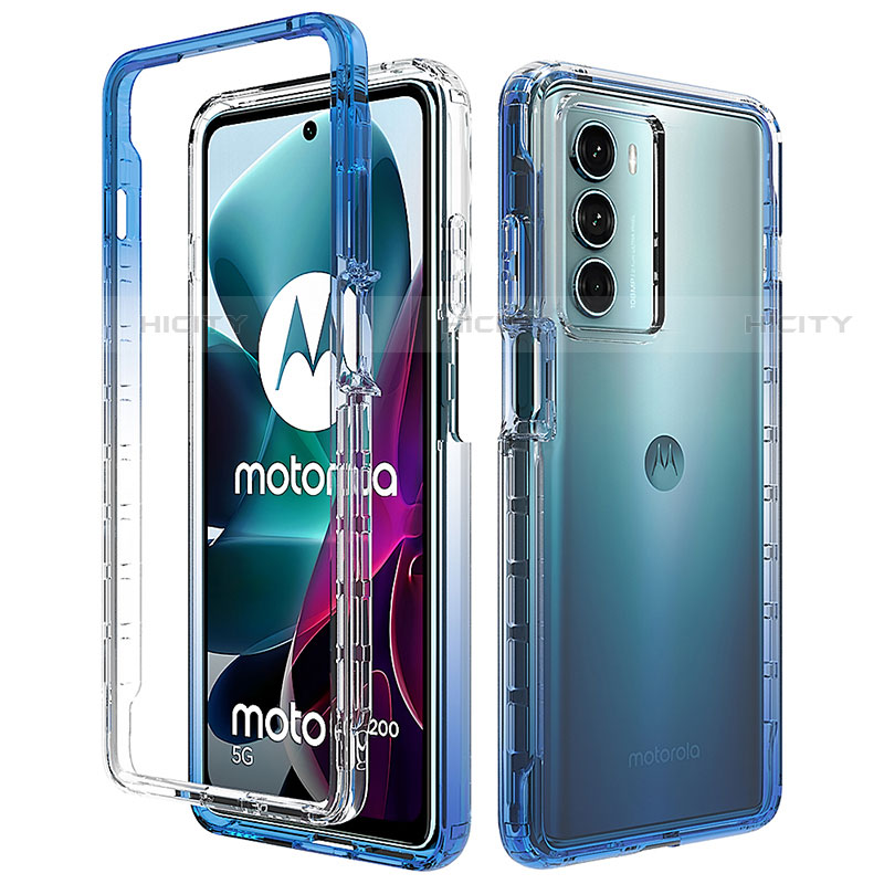 Motorola Moto G200 5G用前面と背面 360度 フルカバー 極薄ソフトケース シリコンケース 耐衝撃 全面保護 バンパー 勾配色 透明 モトローラ ネイビー