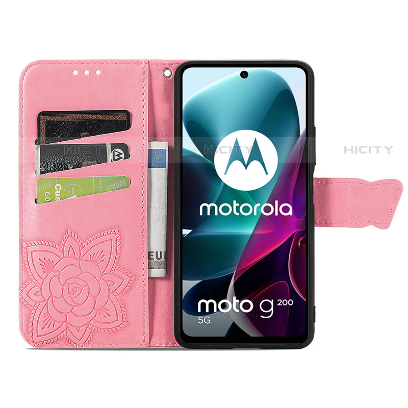 Motorola Moto G200 5G用手帳型 レザーケース スタンド バタフライ 蝶 カバー モトローラ 