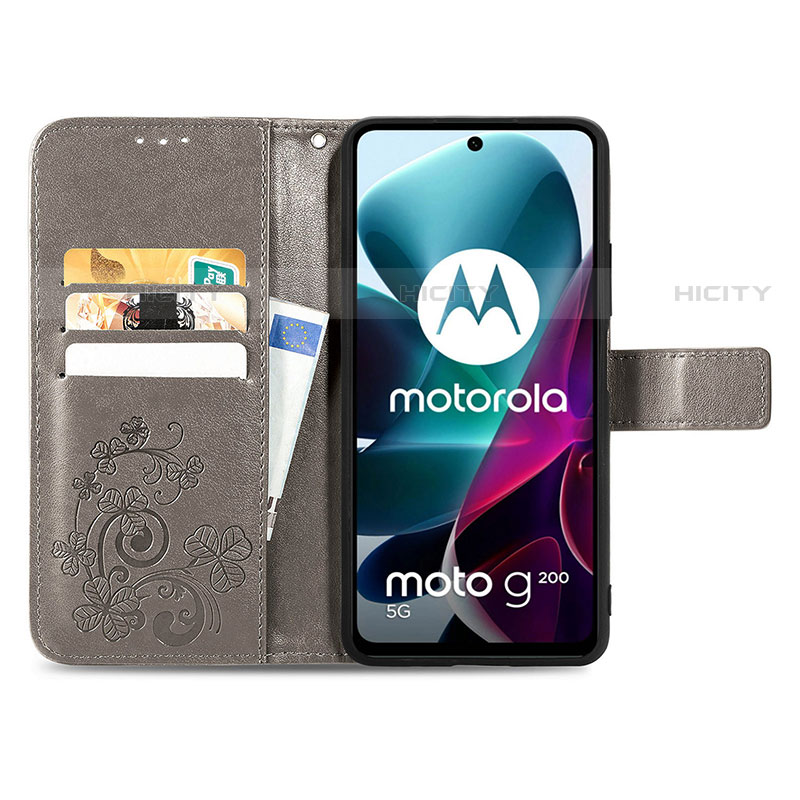 Motorola Moto G200 5G用手帳型 レザーケース スタンド 花 カバー モトローラ 
