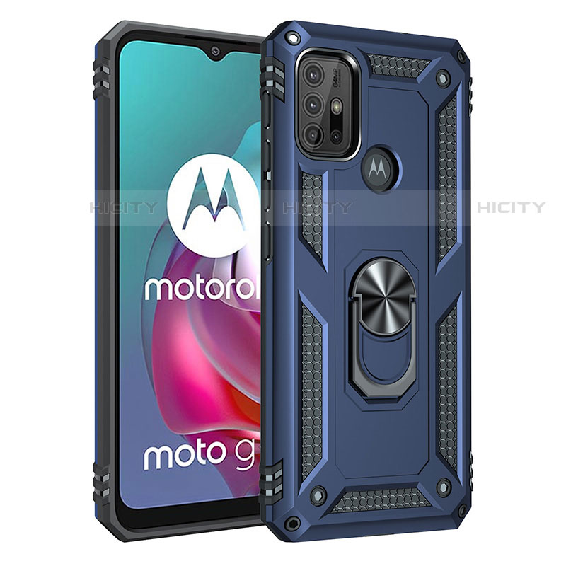 Motorola Moto G30用ハイブリットバンパーケース プラスチック アンド指輪 マグネット式 モトローラ ネイビー