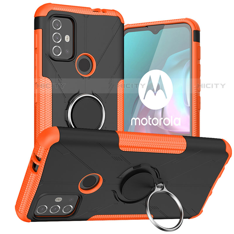 Motorola Moto G30用ハイブリットバンパーケース プラスチック アンド指輪 マグネット式 S02 モトローラ オレンジ