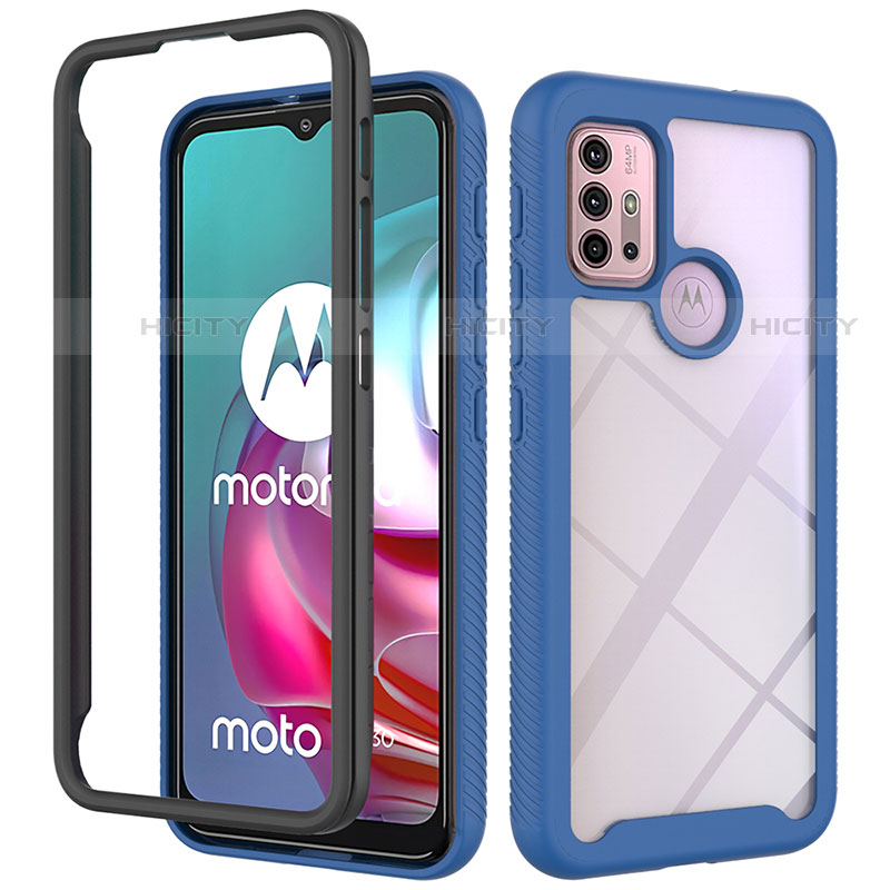 Motorola Moto G30用360度 フルカバー ハイブリットバンパーケース クリア透明 プラスチック カバー モトローラ ネイビー