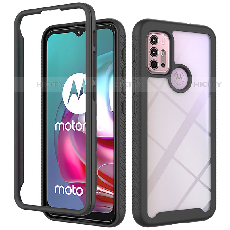 Motorola Moto G30用360度 フルカバー ハイブリットバンパーケース クリア透明 プラスチック カバー モトローラ ブラック