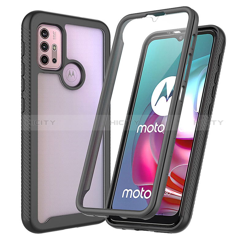 Motorola Moto G30用360度 フルカバー ハイブリットバンパーケース クリア透明 プラスチック カバー ZJ3 モトローラ ブラック