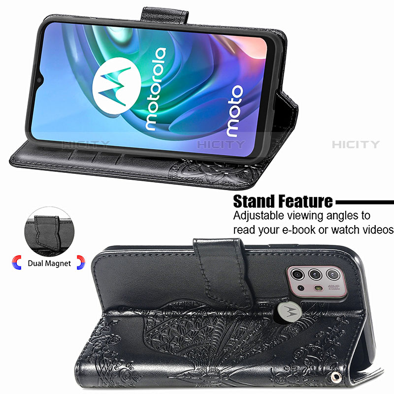 Motorola Moto G30用手帳型 レザーケース スタンド バタフライ 蝶 カバー モトローラ 