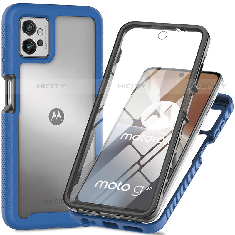 Motorola Moto G32用360度 フルカバー ハイブリットバンパーケース クリア透明 プラスチック カバー モトローラ ネイビー