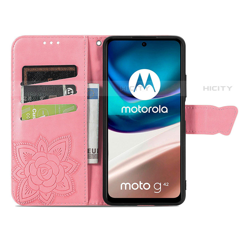 Motorola Moto G42用手帳型 レザーケース スタンド バタフライ 蝶 カバー モトローラ 