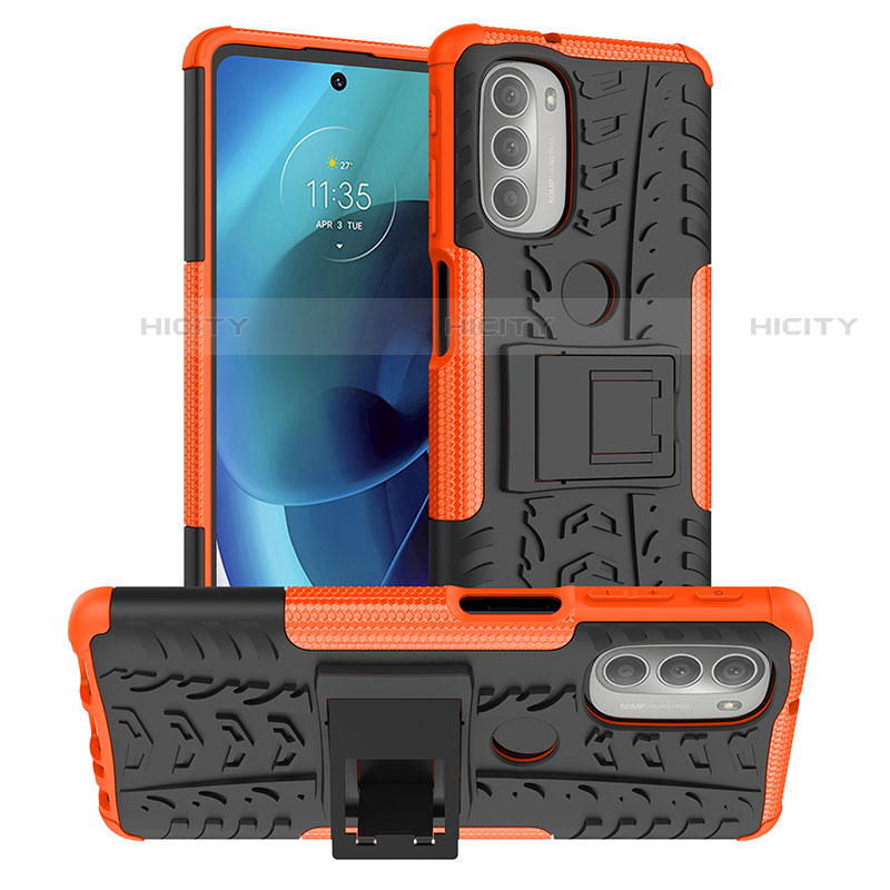 Motorola Moto G51 5G用ハイブリットバンパーケース スタンド プラスチック 兼シリコーン カバー モトローラ オレンジ