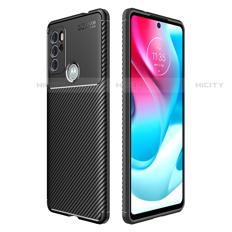 Motorola Moto G60s用シリコンケース ソフトタッチラバー ツイル カバー S01 モトローラ ブラック