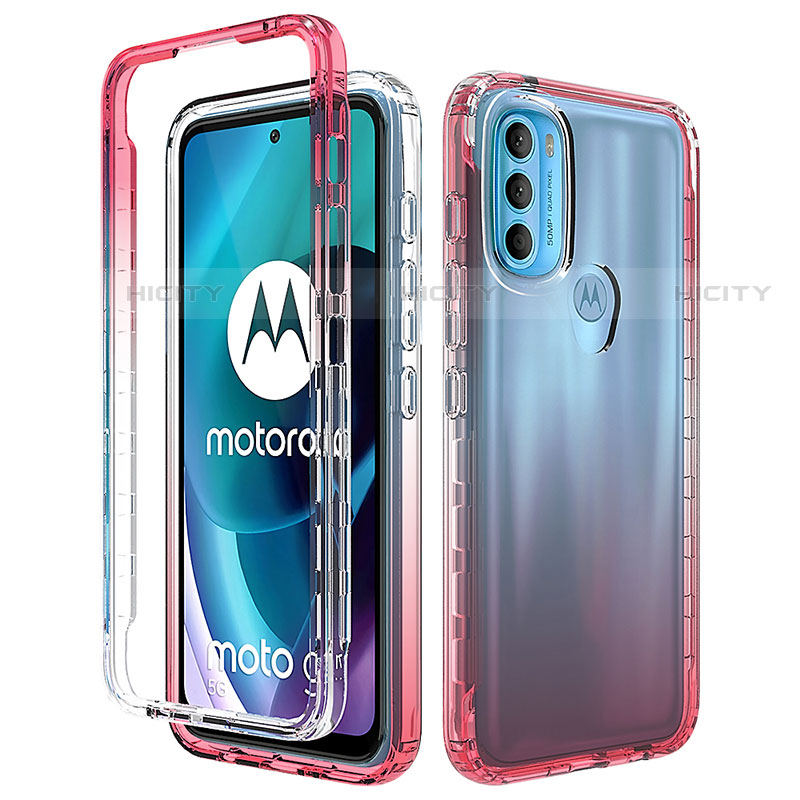 Motorola Moto G71 5G用前面と背面 360度 フルカバー 極薄ソフトケース シリコンケース 耐衝撃 全面保護 バンパー 勾配色 透明 モトローラ レッド