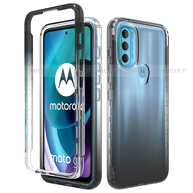 Motorola Moto G71 5G用前面と背面 360度 フルカバー 極薄ソフトケース シリコンケース 耐衝撃 全面保護 バンパー 勾配色 透明 モトローラ ブラック