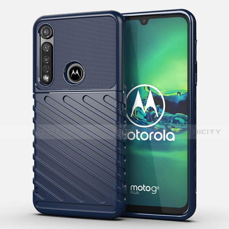 Motorola Moto G8 Plus用シリコンケース ソフトタッチラバー ツイル カバー S01 モトローラ ネイビー