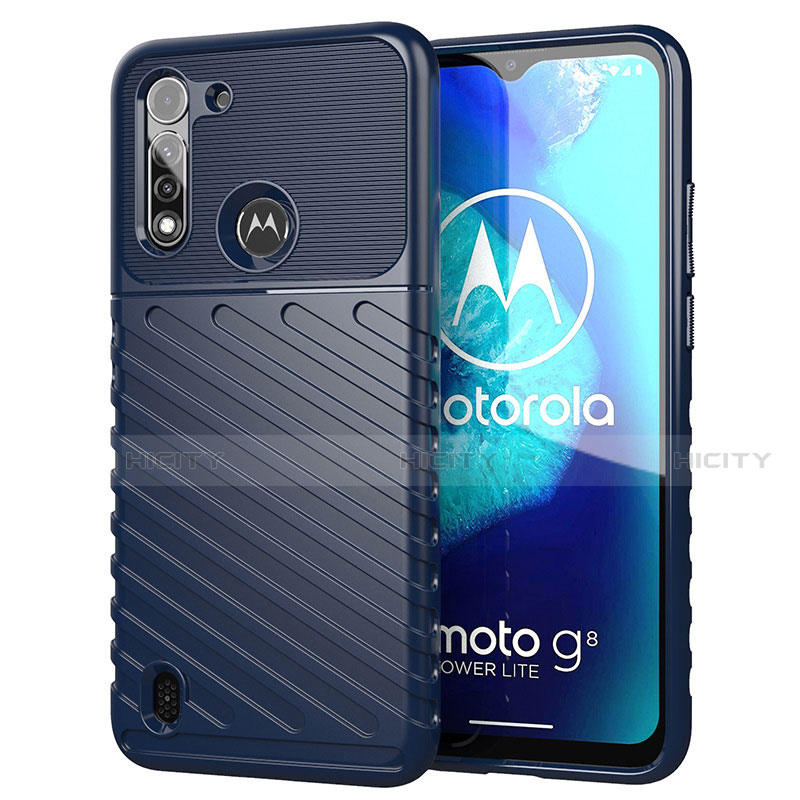 Motorola Moto G8 Power Lite用シリコンケース ソフトタッチラバー ツイル カバー S01 モトローラ ネイビー