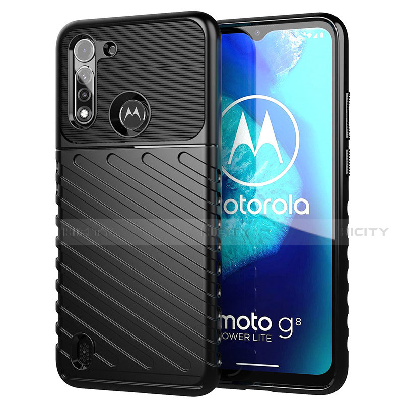 Motorola Moto G8 Power Lite用シリコンケース ソフトタッチラバー ツイル カバー S01 モトローラ ブラック