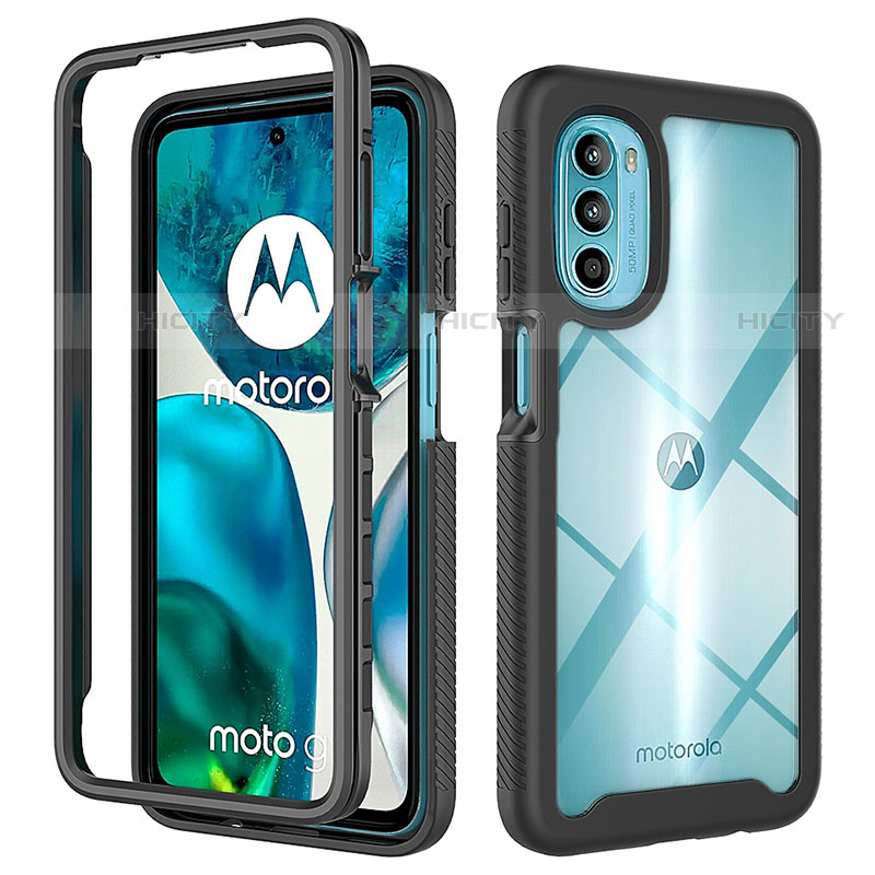 Motorola Moto G82 5G用360度 フルカバー ハイブリットバンパーケース クリア透明 プラスチック カバー モトローラ ブラック