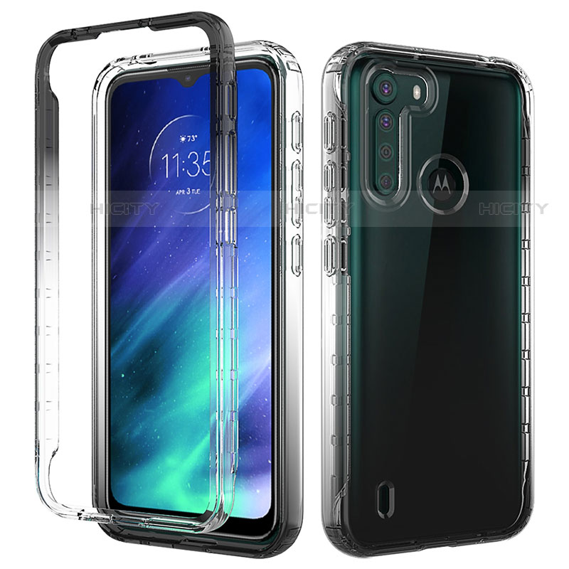 Motorola Moto One Fusion用前面と背面 360度 フルカバー 極薄ソフトケース シリコンケース 耐衝撃 全面保護 バンパー 勾配色 透明 モトローラ ブラック