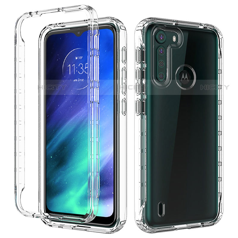 Motorola Moto One Fusion用前面と背面 360度 フルカバー 極薄ソフトケース シリコンケース 耐衝撃 全面保護 バンパー 勾配色 透明 モトローラ 