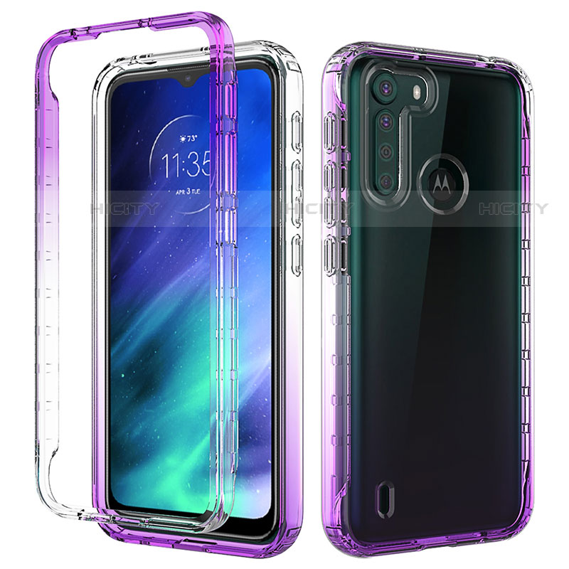 Motorola Moto One Fusion用前面と背面 360度 フルカバー 極薄ソフトケース シリコンケース 耐衝撃 全面保護 バンパー 勾配色 透明 モトローラ 