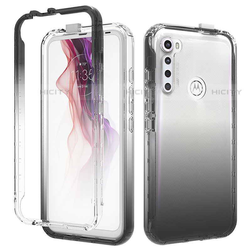 Motorola Moto One Fusion Plus用前面と背面 360度 フルカバー 極薄ソフトケース シリコンケース 耐衝撃 全面保護 バンパー 勾配色 透明 モトローラ ブラック