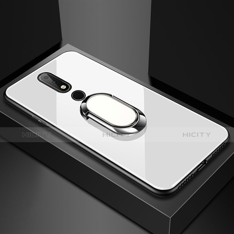 Nokia 6.1 Plus用ハイブリットバンパーケース プラスチック 鏡面 カバー アンド指輪 ノキア ホワイト