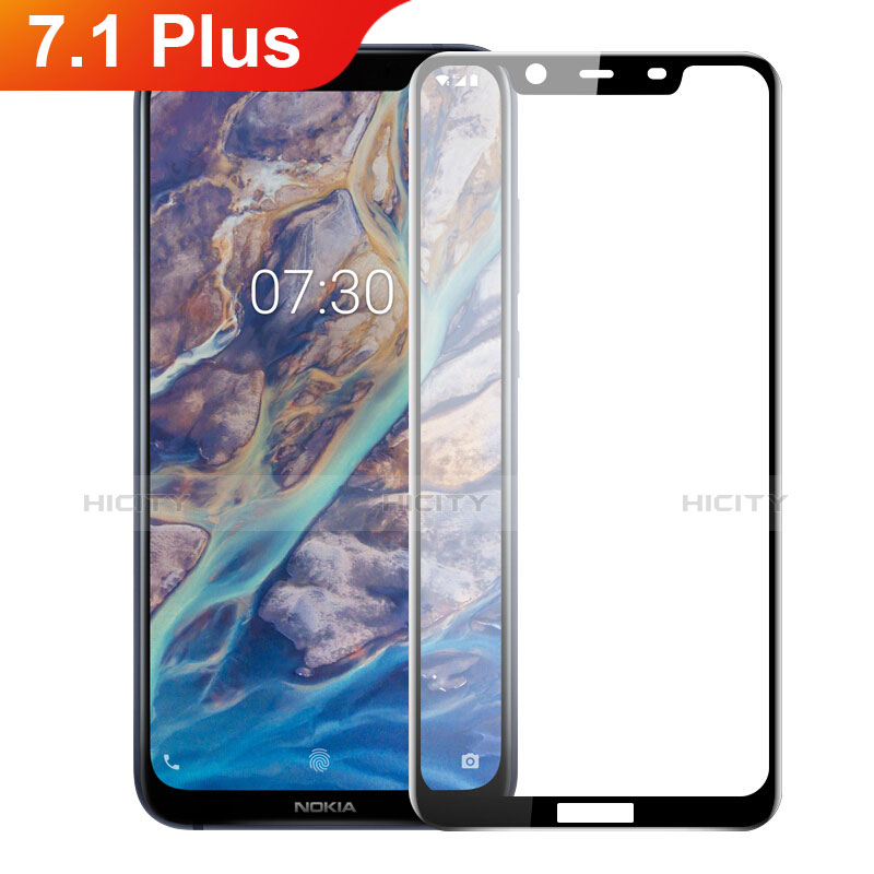 Nokia 7.1 Plus用強化ガラス フル液晶保護フィルム F02 ノキア ブラック