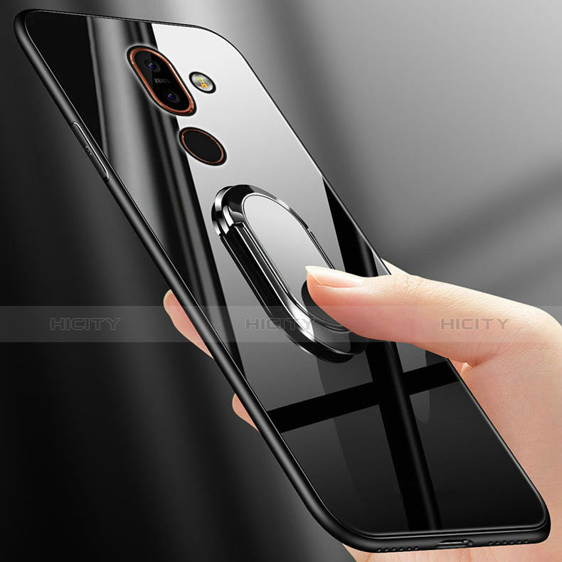 Nokia 7 Plus用ハイブリットバンパーケース プラスチック 鏡面 カバー アンド指輪 ノキア 