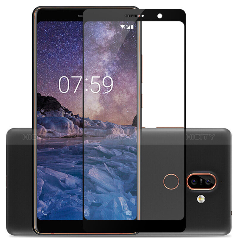 Nokia 7 Plus用強化ガラス フル液晶保護フィルム ノキア ブラック