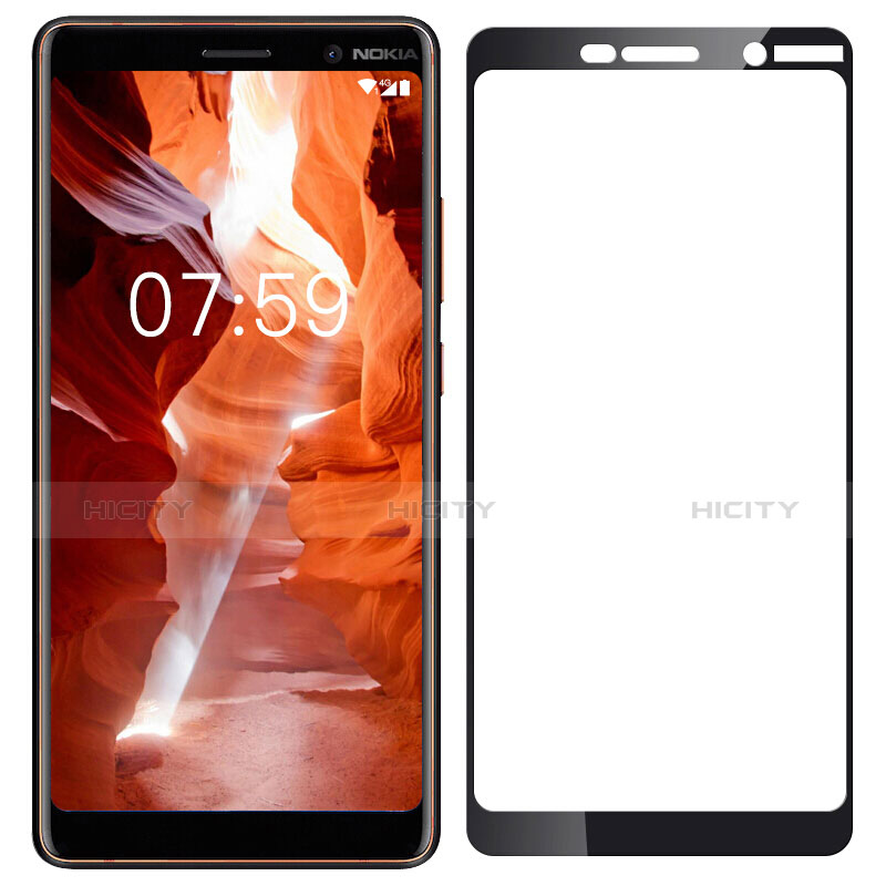 Nokia 7 Plus用強化ガラス フル液晶保護フィルム F02 ノキア ブラック