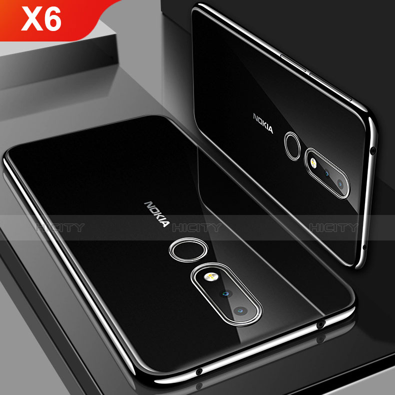 Nokia X6用極薄ソフトケース シリコンケース 耐衝撃 全面保護 クリア透明 H01 ノキア ブラック