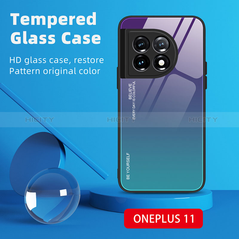 OnePlus 11 5G用ハイブリットバンパーケース プラスチック 鏡面 虹 グラデーション 勾配色 カバー JM1 OnePlus 