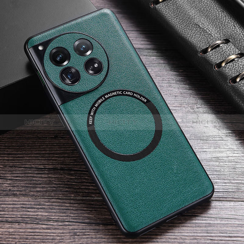 OnePlus 12R 5G用ケース 高級感 手触り良いレザー柄 Mag-Safe 磁気 Magnetic P01 OnePlus グリーン